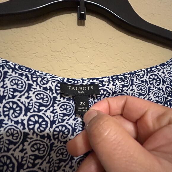 Talbots Floral Paisley Wrap Tie Top Womens Size 3X Blue White 3/4  Sleeve Flowy - Picture 8 of 8